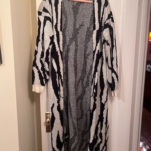 Black & Cream Knit Longline Open Cardigan Sweater